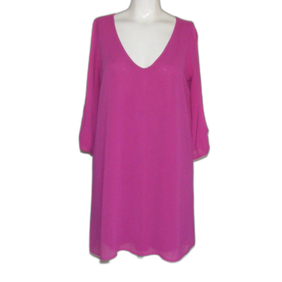 LULU'S Dress, M, Berry/Fuschia, Cold Shoulder, 3/4 sleeves, Mini/Short, V-neck - Picture 11 of 13